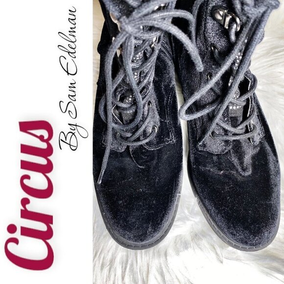 CIRCUS BY SAM EDELMAN Dawson Black Velvet Studded Combat Boot, Size 7 - Picture 7 of 9